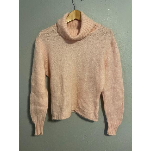 Fuzzy Turtleneck Sweater Womens Large Pink Soft Ribbed Knit Cozy Warm Pullover - Picture 1 of 5